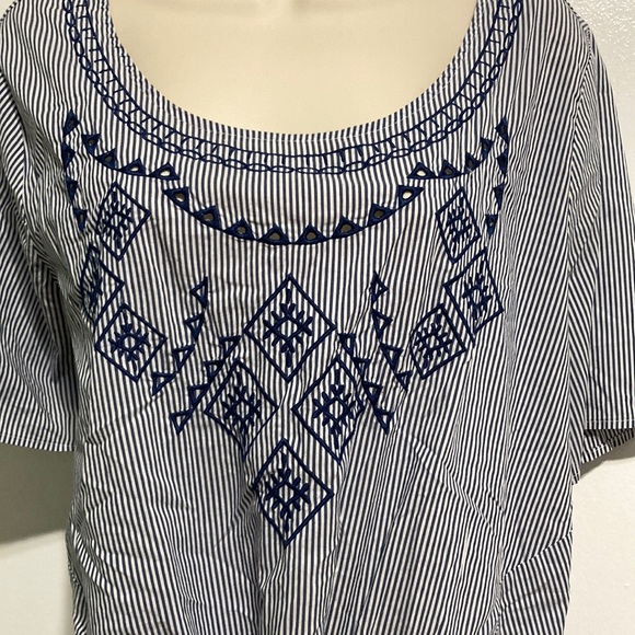 Lane Bryant Blue White Stripe Nautical Floral Embroidery Waist Women's 14 16 - Picture 5 of 16